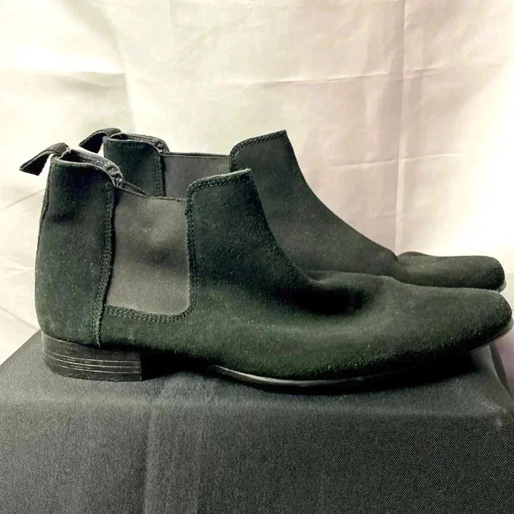 ASOS MENS SIZE‎ 7.5 BLACK LEATHER ANKLE BOOTS PULL ON CLEAN